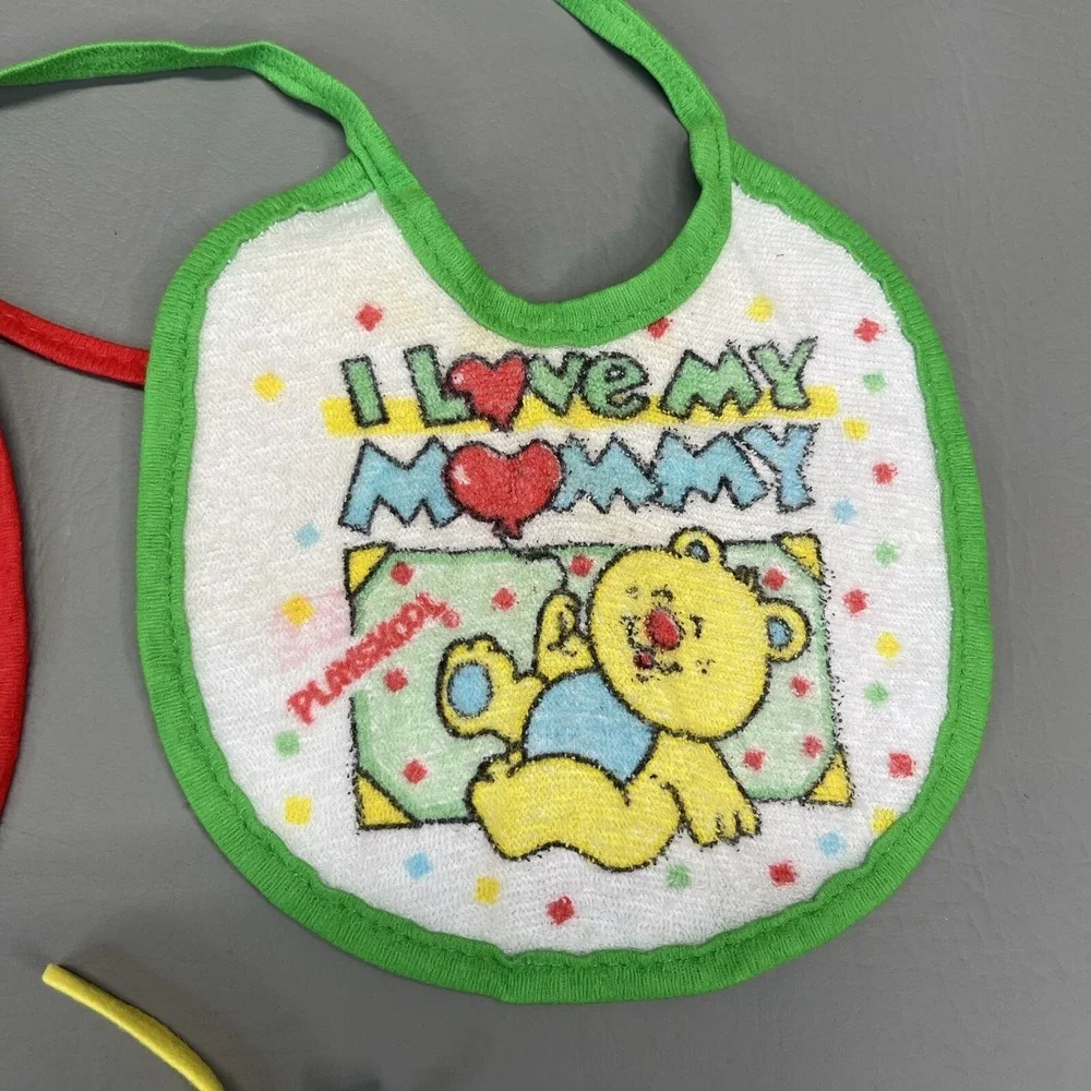 Playskool Baby Bibs for infants I love My Mommy & Daddy Lot of 4 Vintage